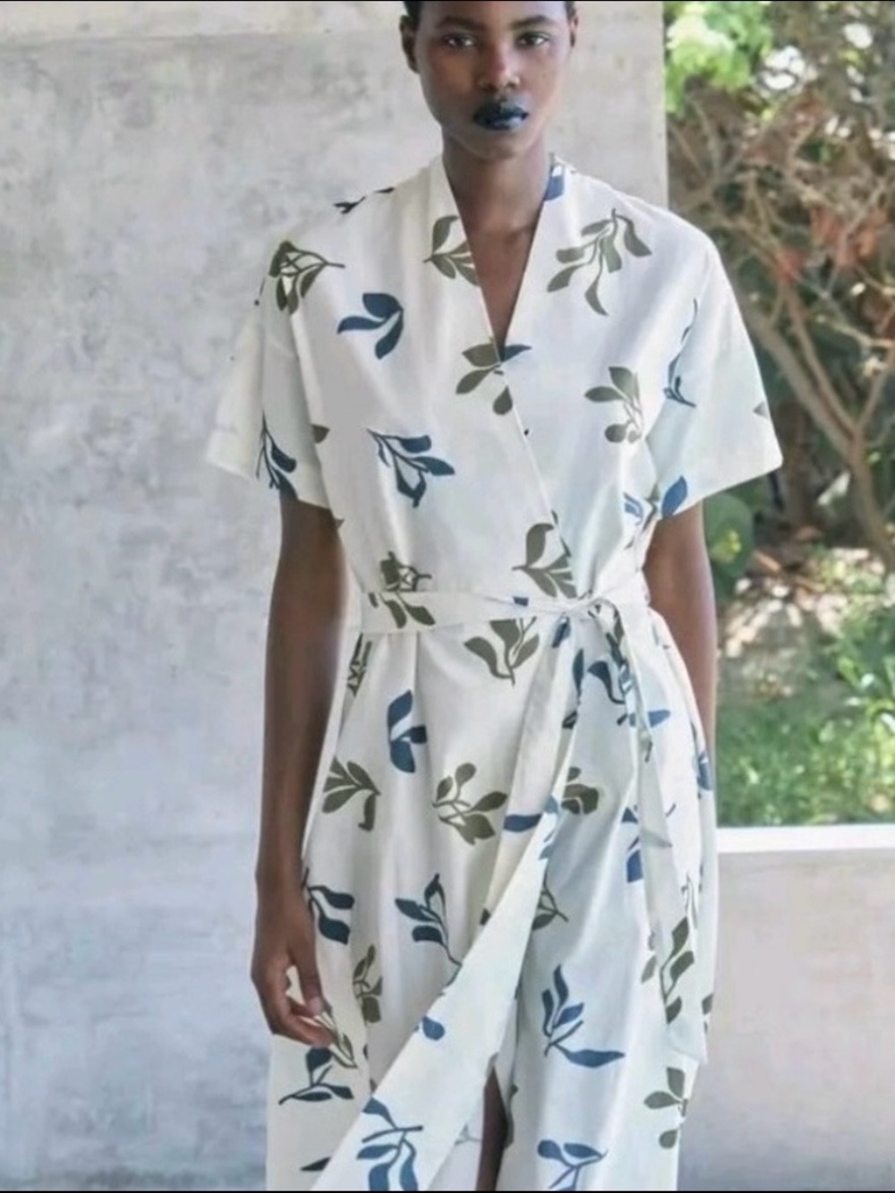 ZARA ZW Collection Floral Wrap Midi Poplin Dress XS NWOT